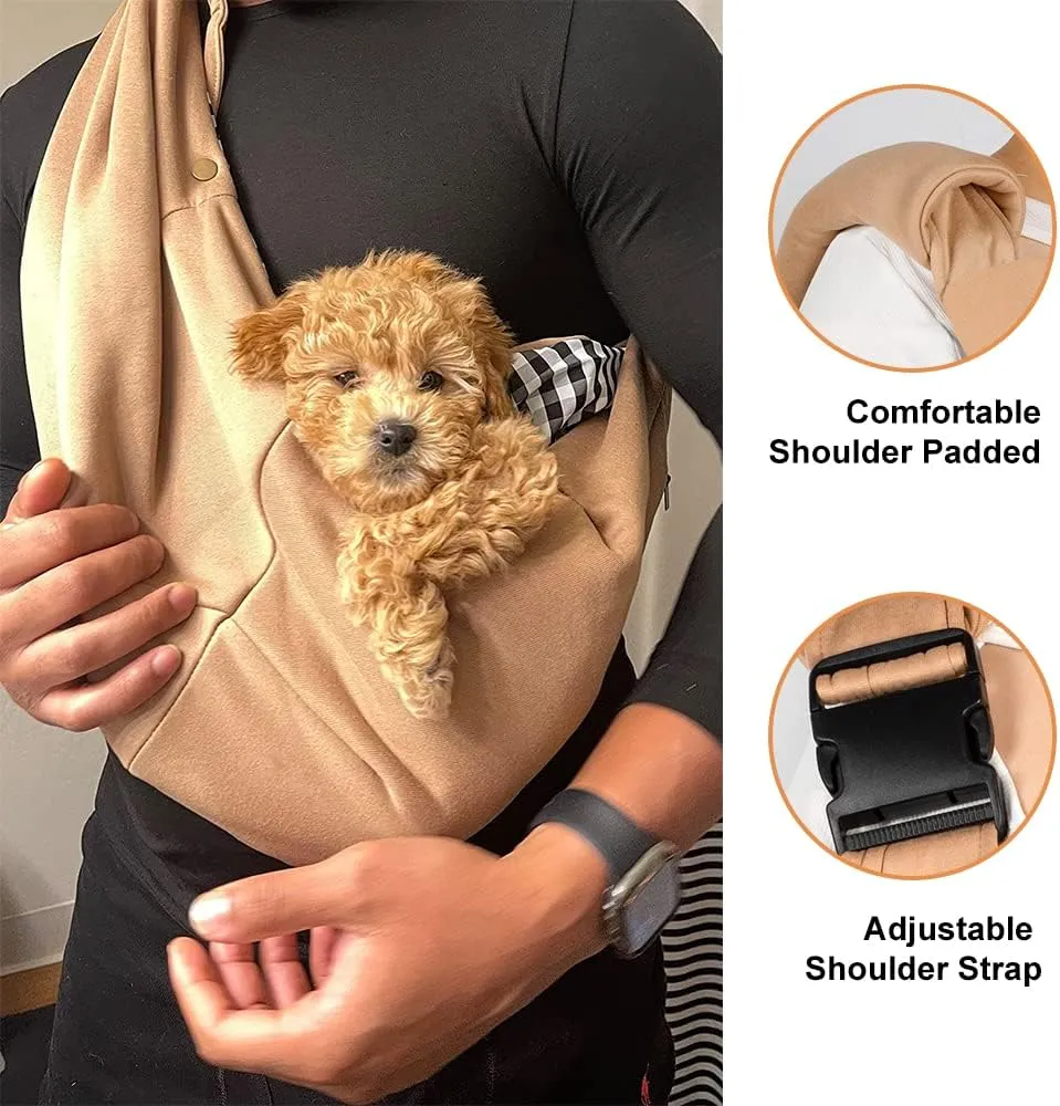 NATUYA Small Dog Carrier Sling Cat Sling,Adjustable Strap Hand Free Pet Puppy for Outdoor Traveling Subway (Apricot)