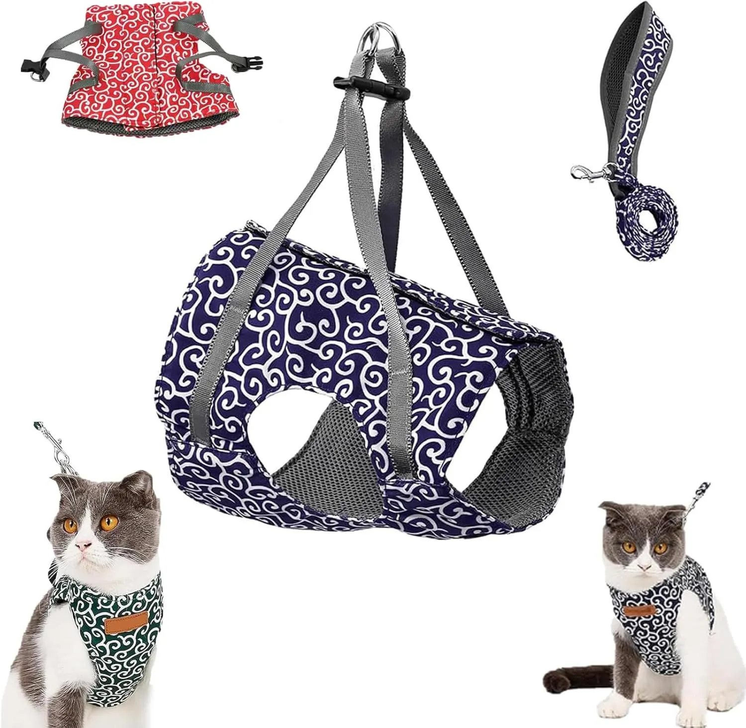 Niowatchted Cat Vest Harness and Leash, Escape Proof Soft Adjustable Catleash, Cat Dogs Vest Harness and Leash Anti-Break Away Chest Strap Cat Clothes (Blue, L)