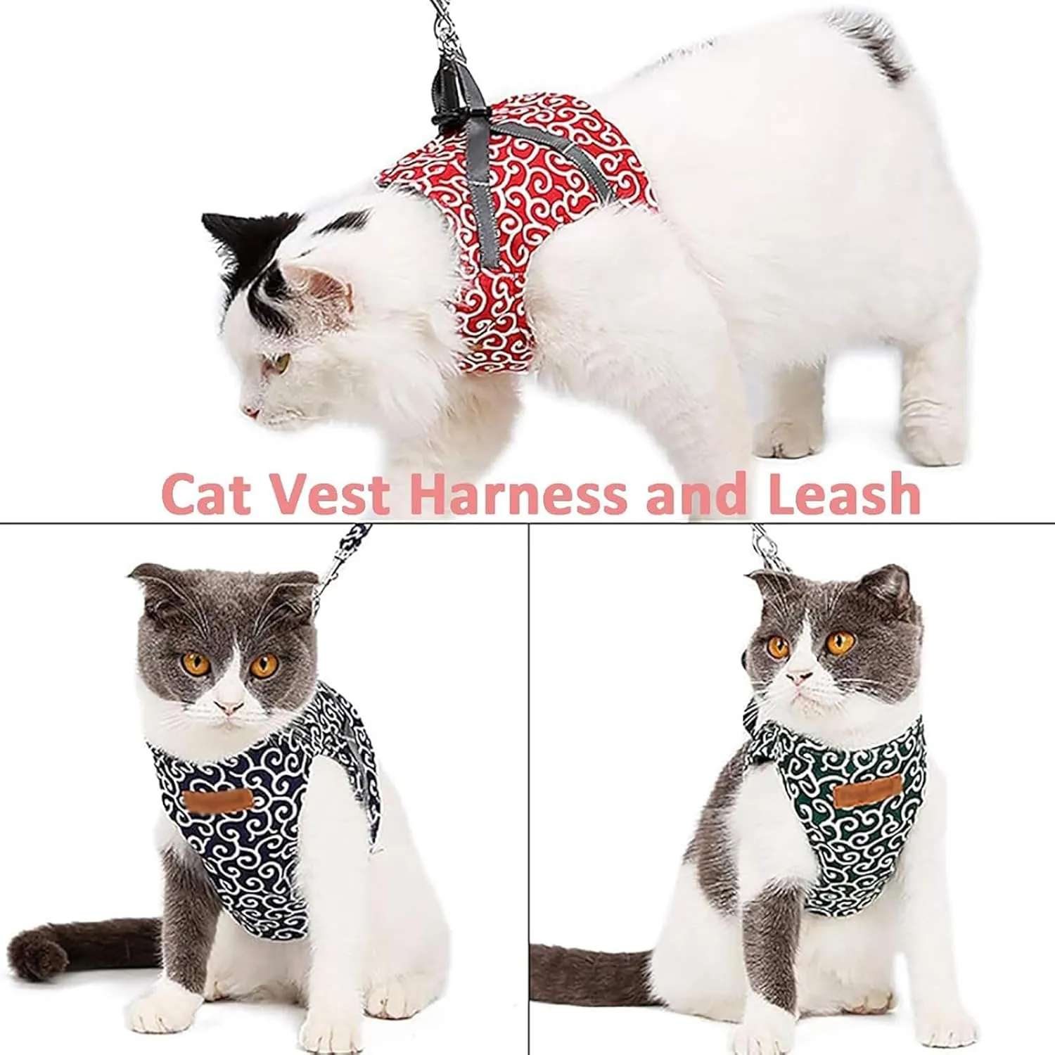 Niowatchted Cat Vest Harness and Leash, Escape Proof Soft Adjustable Catleash, Cat Dogs Vest Harness and Leash Anti-Break Away Chest Strap Cat Clothes (Blue, L)