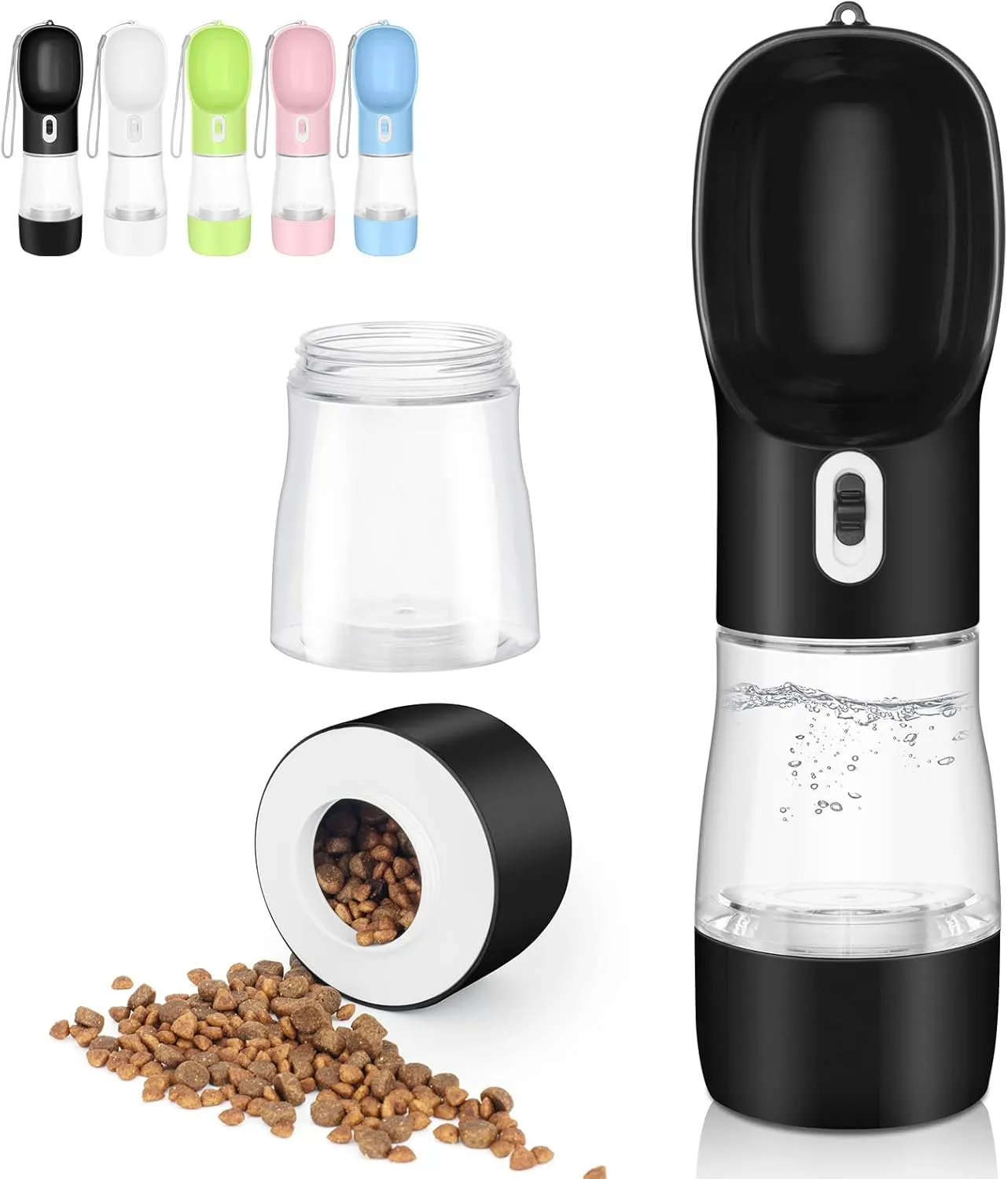 Outdoor Dog Water Bottle Dispenser - Leak Proof Water Bottle for Dogs On The Go with Food Container Multifunctional Travel Dog Water BottleBlack