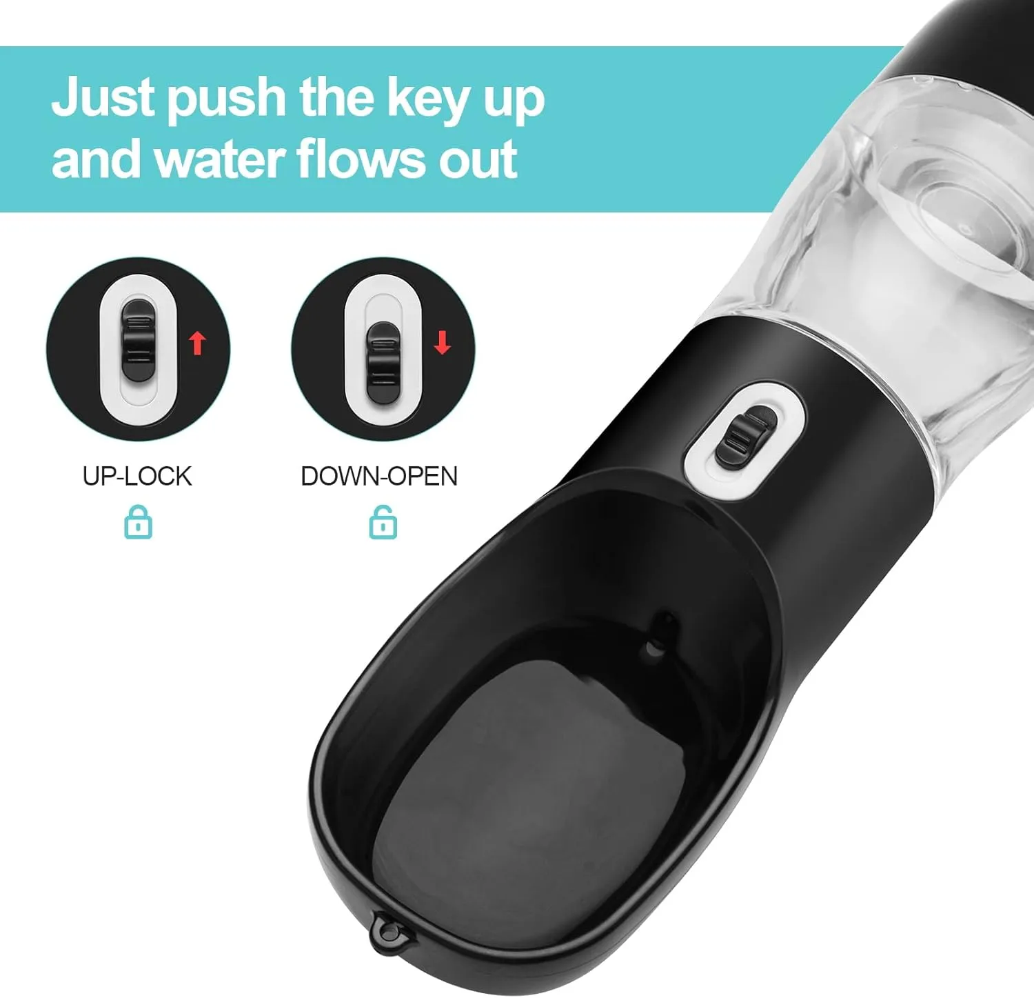 Outdoor Dog Water Bottle Dispenser - Leak Proof Water Bottle for Dogs On The Go with Food Container Multifunctional Travel Dog Water BottleBlack