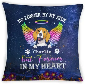 Personalized Memorial Pet Square Pillow for Pet Owners Pet Lovers Colorful Dog Breed with Angel Wings Flower in Dark Custom Name Pet Loss Gifts Ideas Sofa Couch Cushion On Anniversary