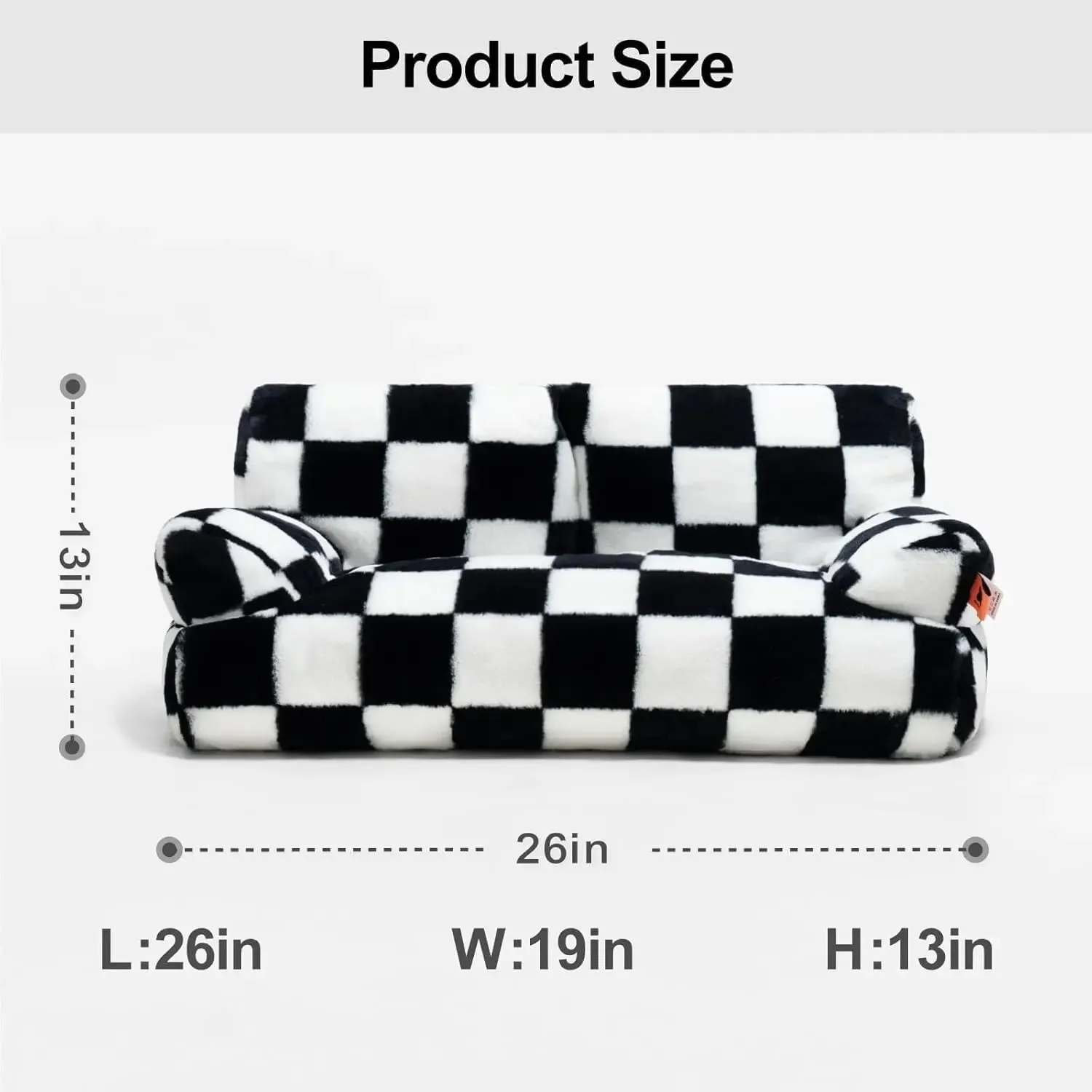 Pet Couch Bed 26×19×13 Inch Washable Cat Beds for Medium Small Dogs Cat up to 25 lbs Fluffy Cat Couch Black White