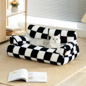 Pet Couch Bed 26×19×13 Inch Washable Cat Beds for Medium Small Dogs Cat up to 25 lbs Fluffy Cat Couch Black White