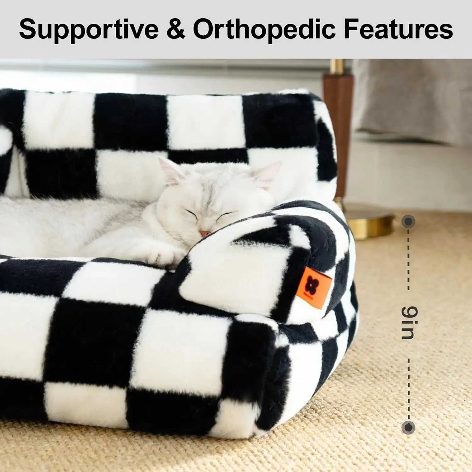 Pet Couch Bed 26×19×13 Inch Washable Cat Beds for Medium Small Dogs Cat up to 25 lbs Fluffy Cat Couch Black White