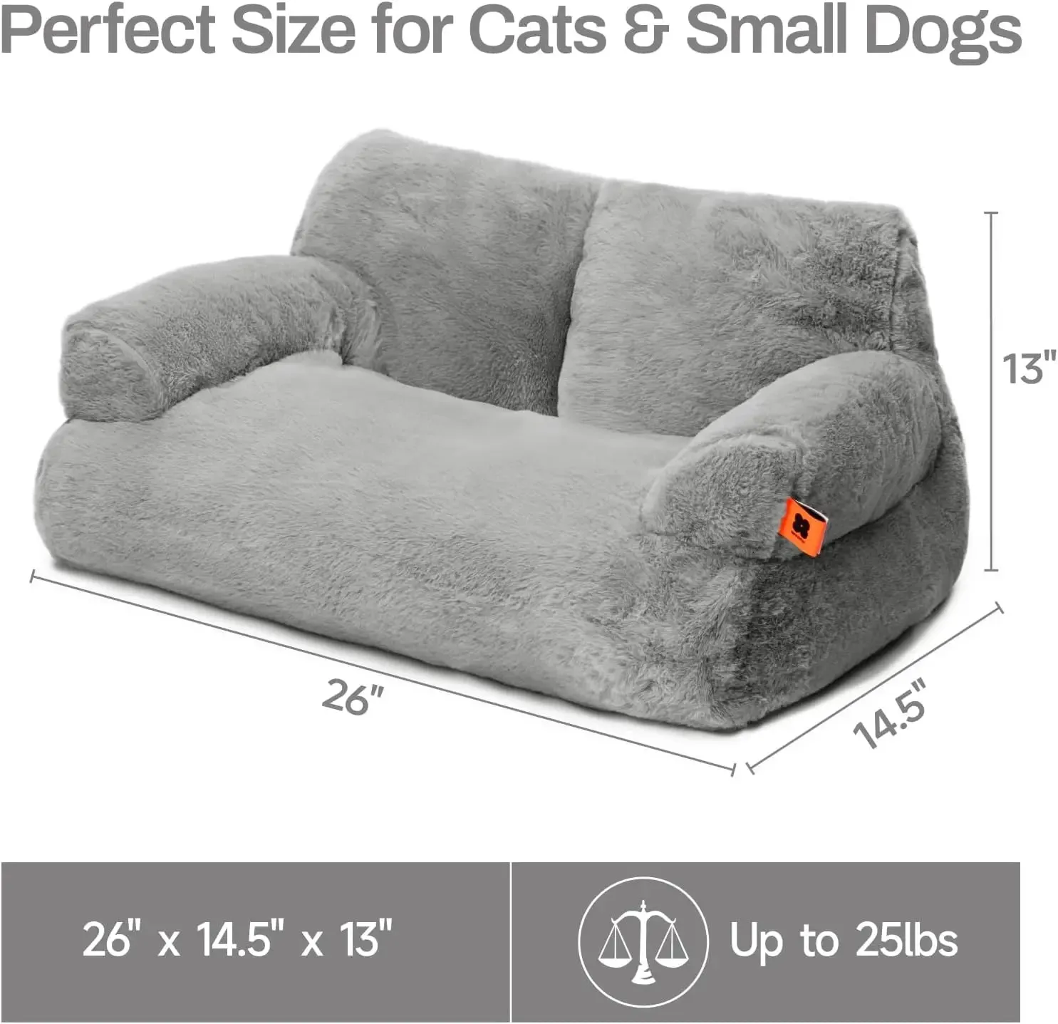 Pet Couch Bed 26×19×13 Inch Washable Cat Beds for Medium Small Dogs Cat up to 25 lbs Fluffy Cat Couch Black White
