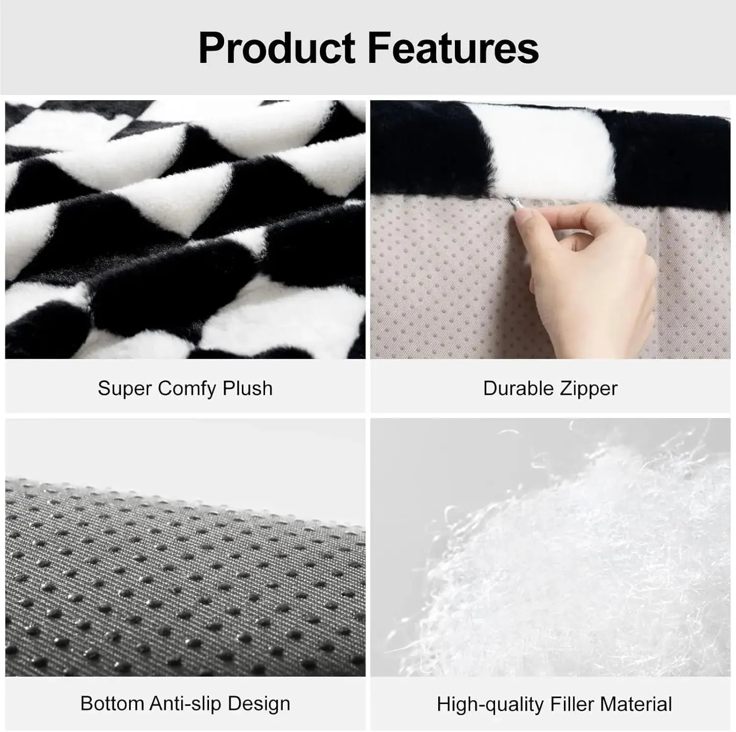 Pet Couch Bed 26×19×13 Inch Washable Cat Beds for Medium Small Dogs Cat up to 25 lbs Fluffy Cat Couch Black White