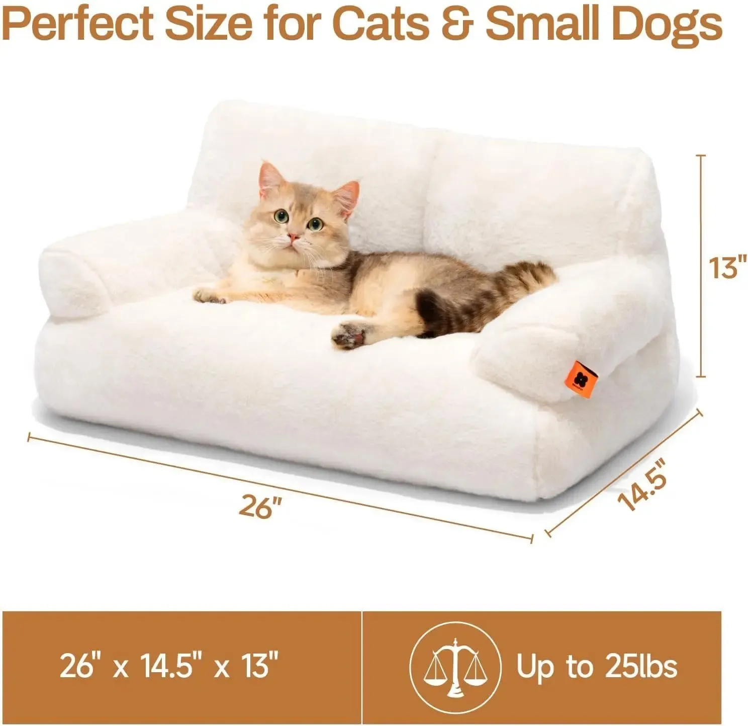 Pet Couch Bed 26×19×13 Inch Washable Cat Beds for Medium Small Dogs Cat up to 25 lbs Fluffy Cat Couch Black White