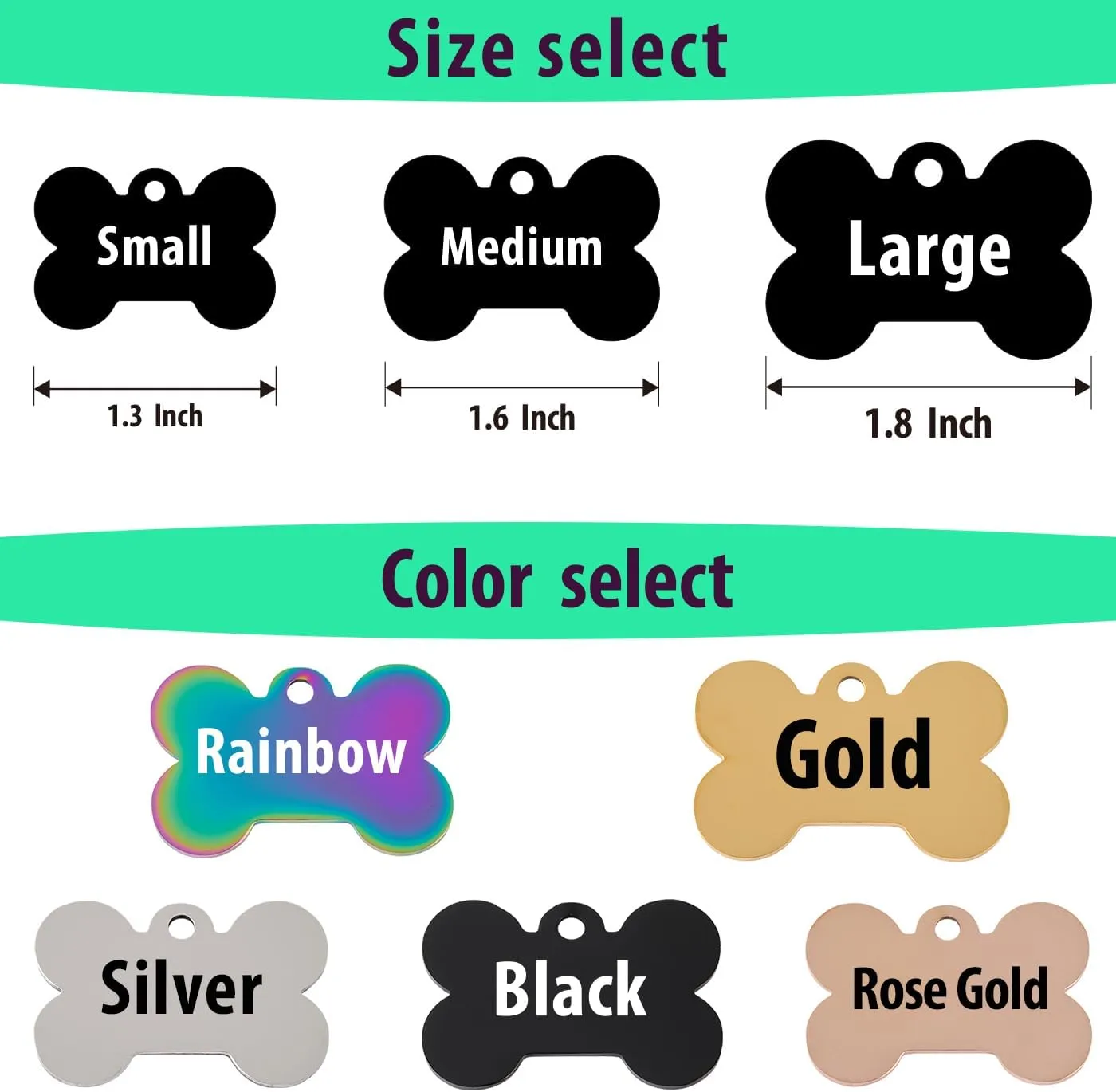 Pet Name Tags,Stainless Steel Custom Carved Dog tag, Cute Double-Sided Engraved cat Tags, Personalized ID Tags,Cat and Dog Collar with Name tag (Bone-Rose Gold, Large)
