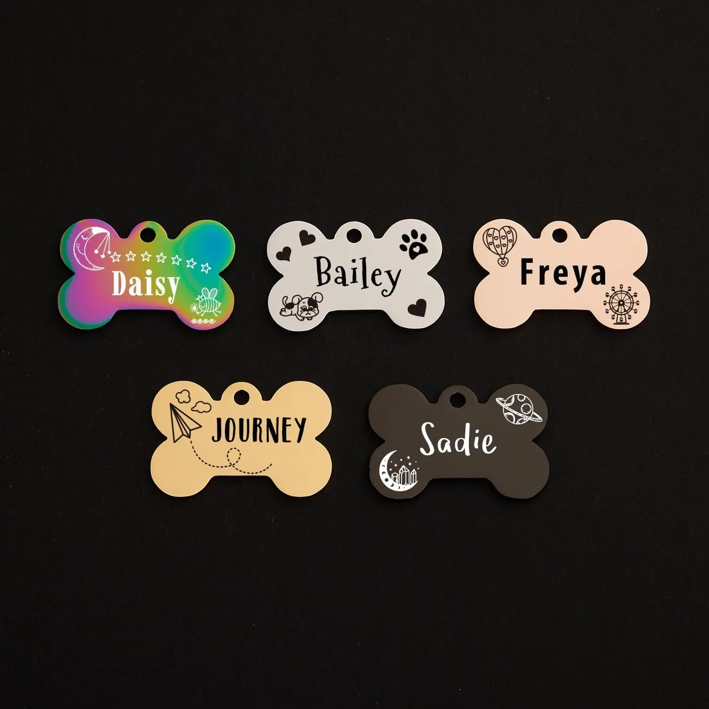 Pet Name Tags,Stainless Steel Custom Carved Dog tag, Cute Double-Sided Engraved cat Tags, Personalized ID Tags,Cat and Dog Collar with Name tag (Bone-Rose Gold, Large)