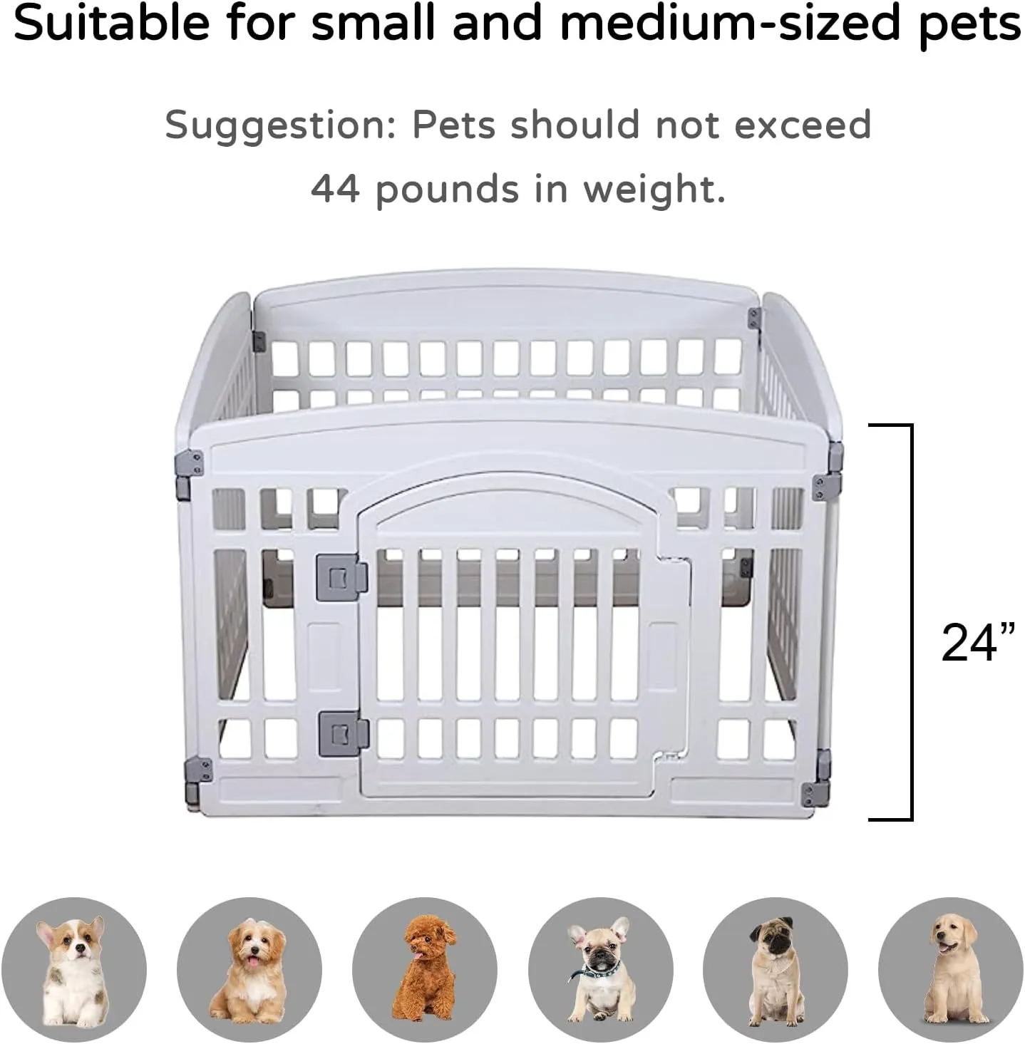 Pet Playpen Gate for Dogs Heavy Plastic Puppy Exercise Pen Small Pets Fence Puppies Folding Cage 4 Panels for Puppies and Small Dogs House White (33.5x33.5 Inches)