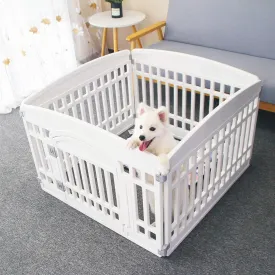 Pet Playpen Gate for Dogs Heavy Plastic Puppy Exercise Pen Small Pets Fence Puppies Folding Cage 4 Panels for Puppies and Small Dogs House White (33.5x33.5 Inches)