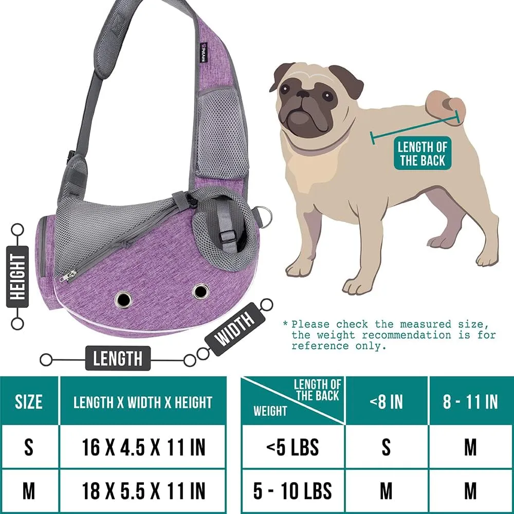 PetAmi Dog Sling Carrier for Small Dogs, Puppy Carrier Sling Purse, Dog Bags For Traveling, Carrying Bag to Wear Medium Cat, Adjustable Crossbody Pet Sling Travel Poop Bag Dispenser, Max 5 lbs, Purple