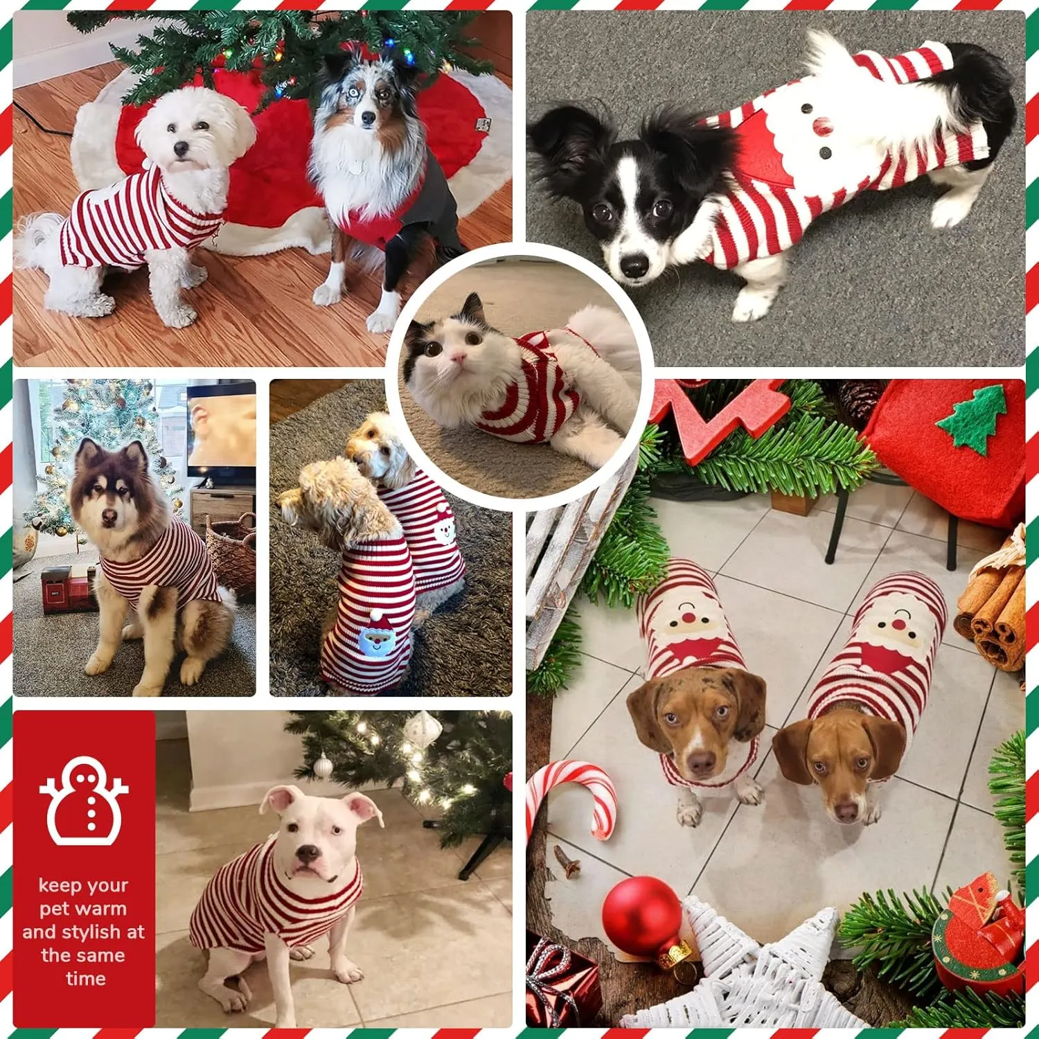 PETCARE Santa Funny Cute Red Striped Cat & Dog Sweater Vest - Small to XX-Large, Perfect for Fall, Winter & Xmas