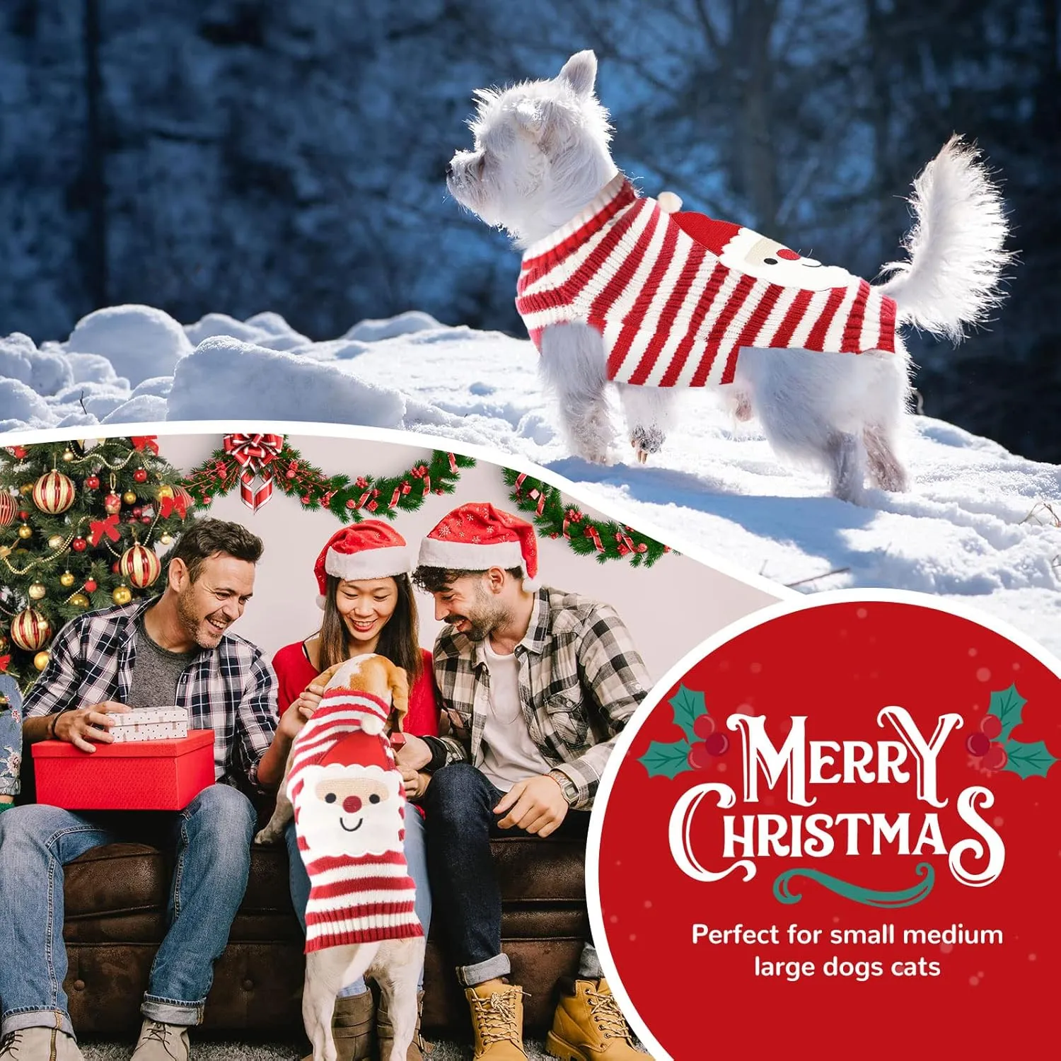 PETCARE Santa Funny Cute Red Striped Cat & Dog Sweater Vest - Small to XX-Large, Perfect for Fall, Winter & Xmas