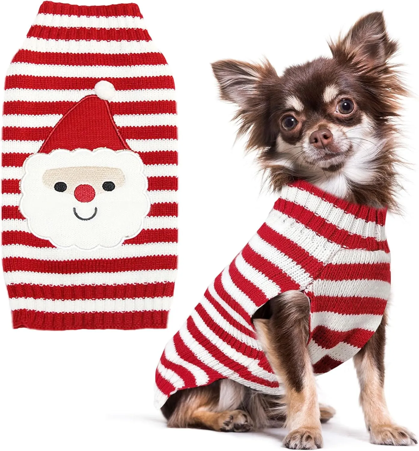 PETCARE Santa Funny Cute Red Striped Cat & Dog Sweater Vest - Small to XX-Large, Perfect for Fall, Winter & Xmas