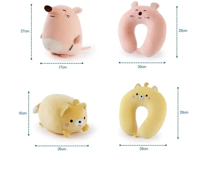 Pets 2-in-1 Kawaii Travel Neck Support Pillow & Plushies