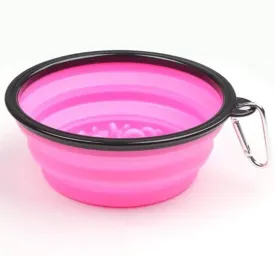 Portable Travel Pet Bowl Slow Feeder, Collapsible Dog Bowl, Foldable Expandable Cup Dish for Pet Cat Food Water Feeding (Pink)