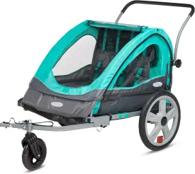 Quick-N-EZ Double Tow Behind Bike Trailer for Toddlers, Kids, Converts to Stroller, Jogger, 2-in-1 Canopy, Universal Bicycle Coupler, Folding Frame, Multiple Colors