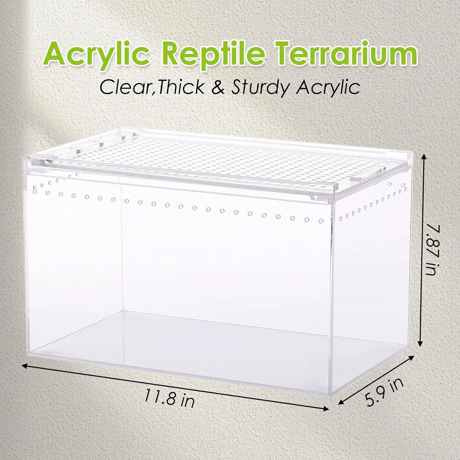 Reptile Terrarium Enclosure 12"X 8"X 6" Acrylic Tarantula Breeding Box Magnetic Hermit Crab Habitat Tank Transparent Jumping Spider Cage for Insect Snail Amphibians Sling Isopods (2.5 Gallon)