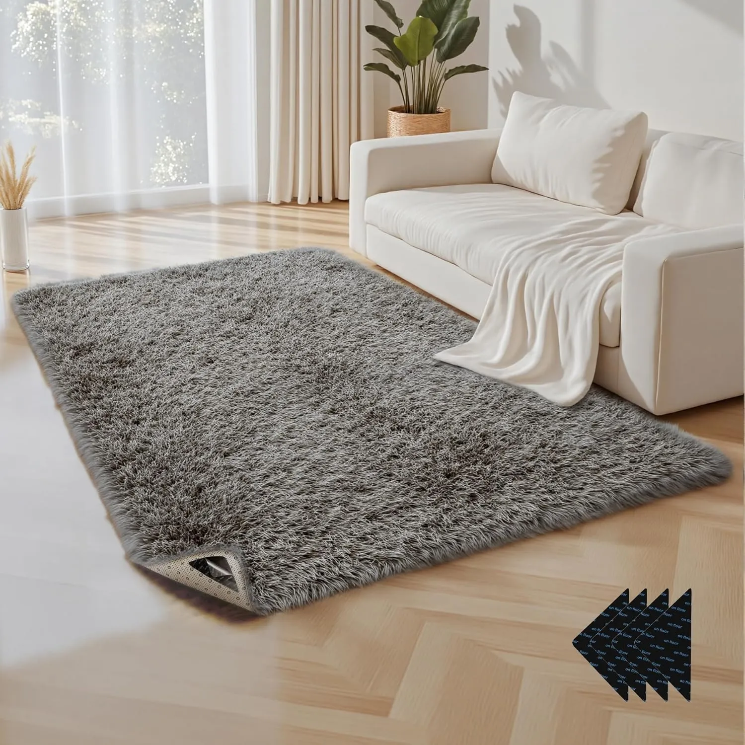 Shaggy Area Rug 4x5.9 Feet - Ultra Plush Machine Washable Non-Slip Carpet for Living Room & Bedroom, Hypoallergenic Nursery Kids Rug, Soft Fluffy Shag Indoor Floor Mat, Grey Home Decor