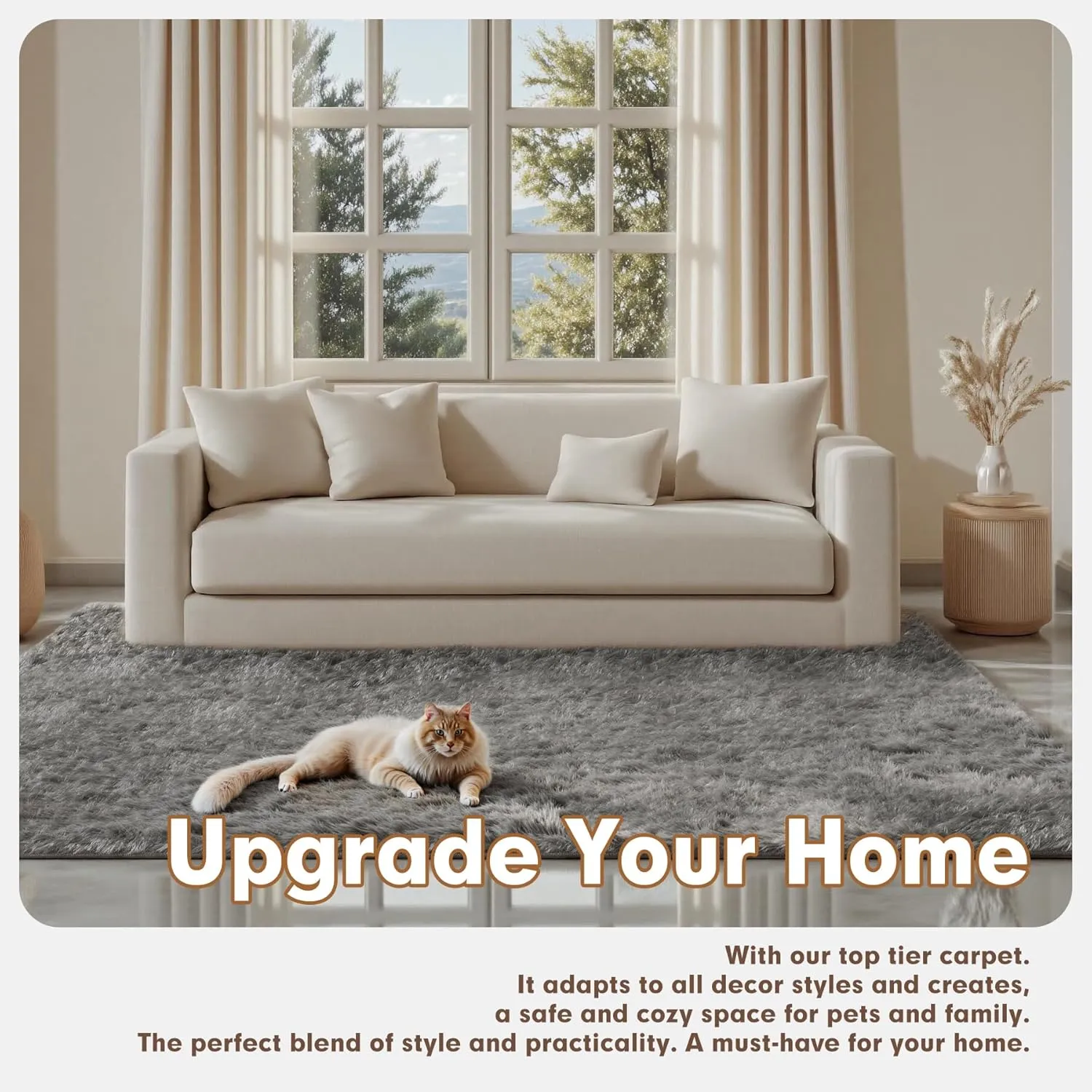 Shaggy Area Rug 4x5.9 Feet - Ultra Plush Machine Washable Non-Slip Carpet for Living Room & Bedroom, Hypoallergenic Nursery Kids Rug, Soft Fluffy Shag Indoor Floor Mat, Grey Home Decor