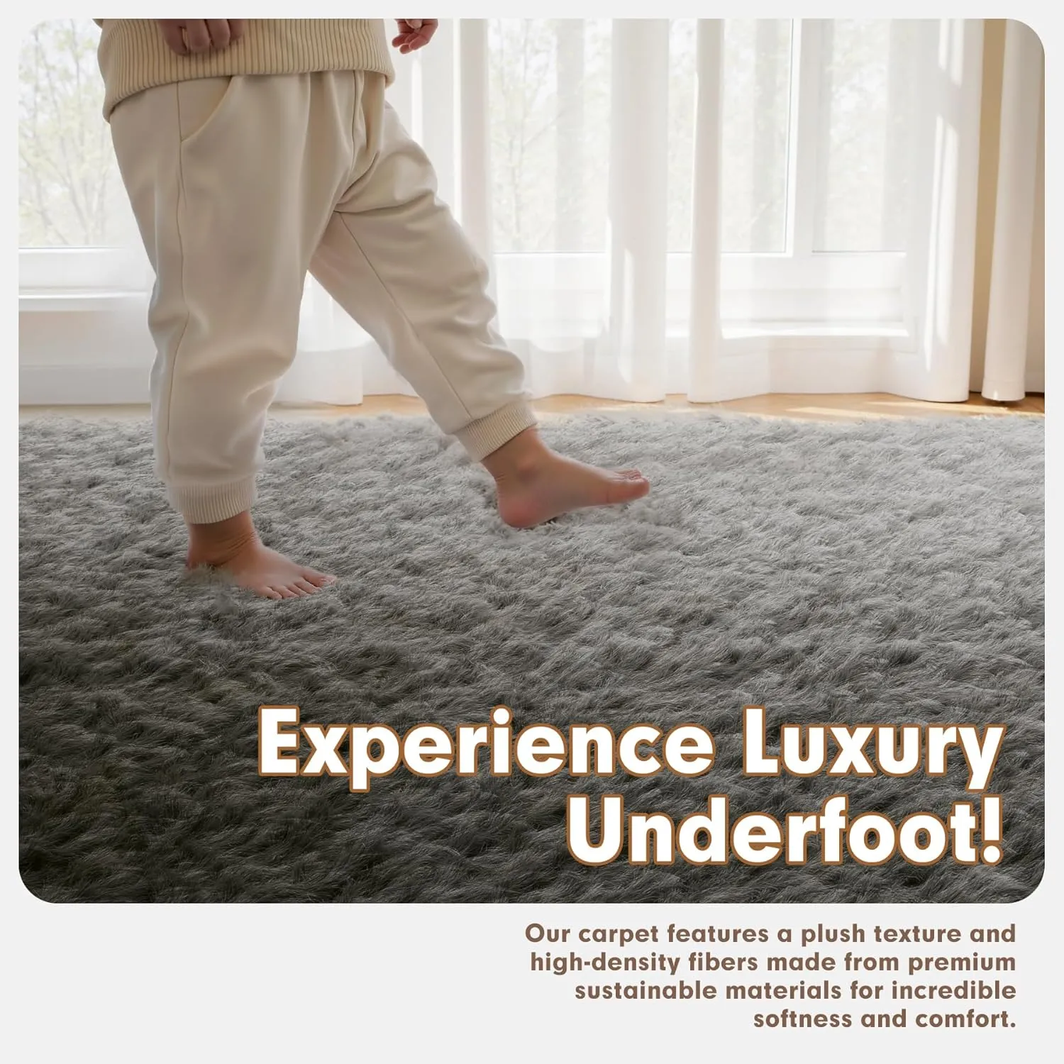 Shaggy Area Rug 4x5.9 Feet - Ultra Plush Machine Washable Non-Slip Carpet for Living Room & Bedroom, Hypoallergenic Nursery Kids Rug, Soft Fluffy Shag Indoor Floor Mat, Grey Home Decor