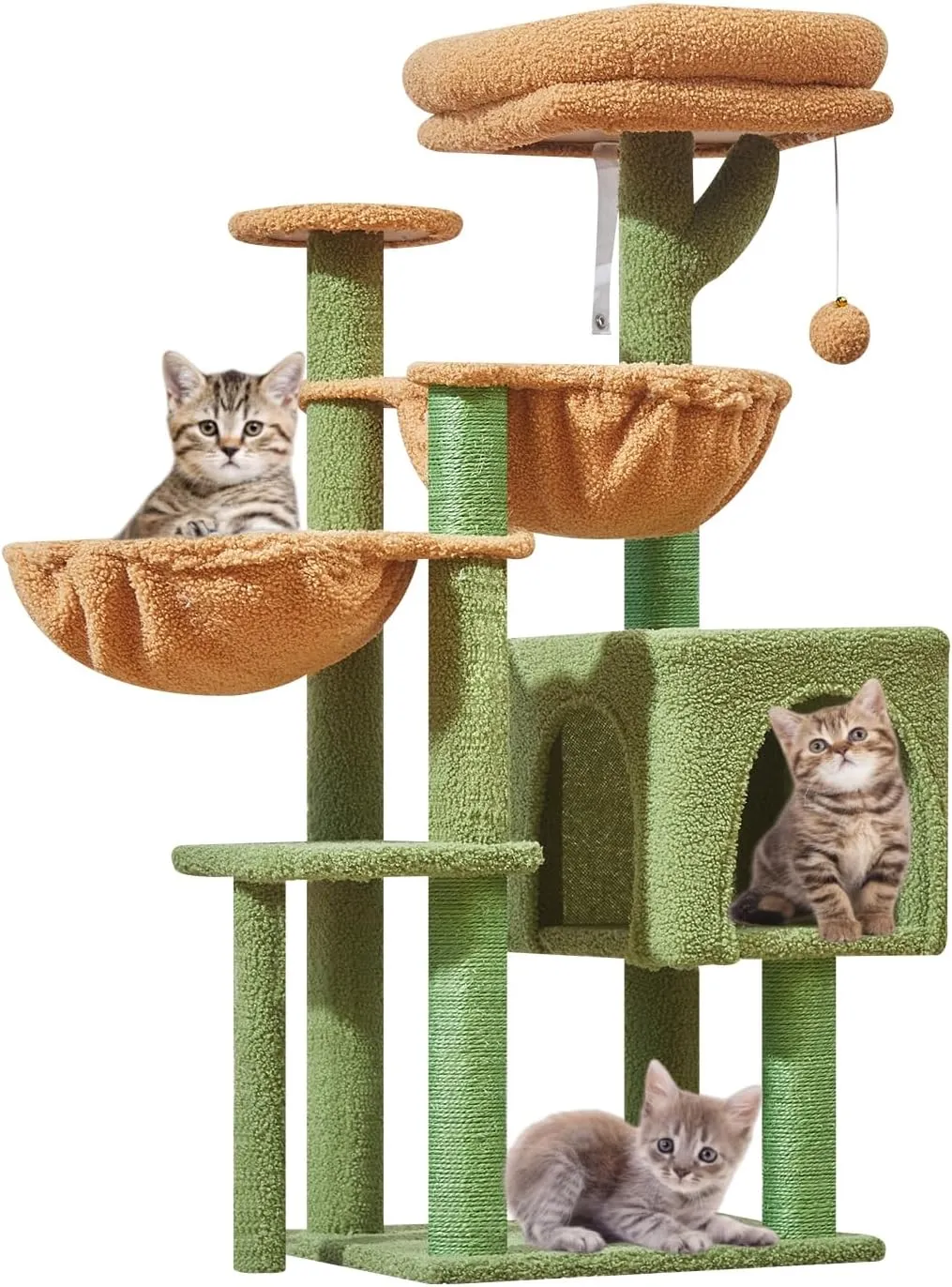 Taoqimiao Cat Tree, 39.4-Inch Cat Tower for Indoor Cats,Suitable for Kittens,Plush Cat Condo with 5 Scratching Posts, Plush Perch,2 Hammock,Pompoms, MS019T Cactus
