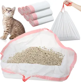 Thenshop 60 Count Jumbo Cat Pan Liners 36'' x 18'' Extra Large Disposable Cat Bags Drawstring Supplies Extra Large Disposable Litter Bags Box Liners for Trash Waste(Pink)
