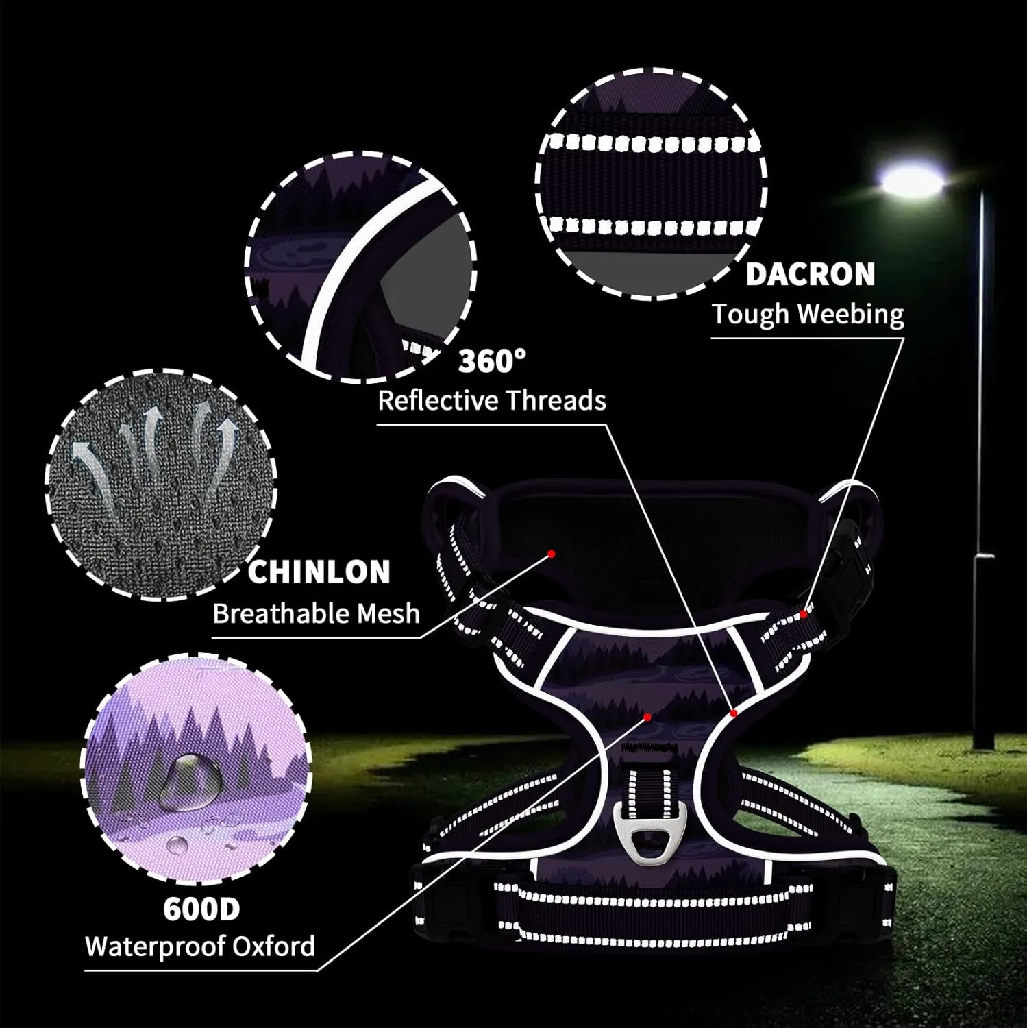 Timos Dog Harness,No-Pull Pet Harness Adjustable Soft Padded Dog Vest,Reflective No-Choke Pet Oxford Vest with Easy Control Handle for Small Dogs,Moon Night,S