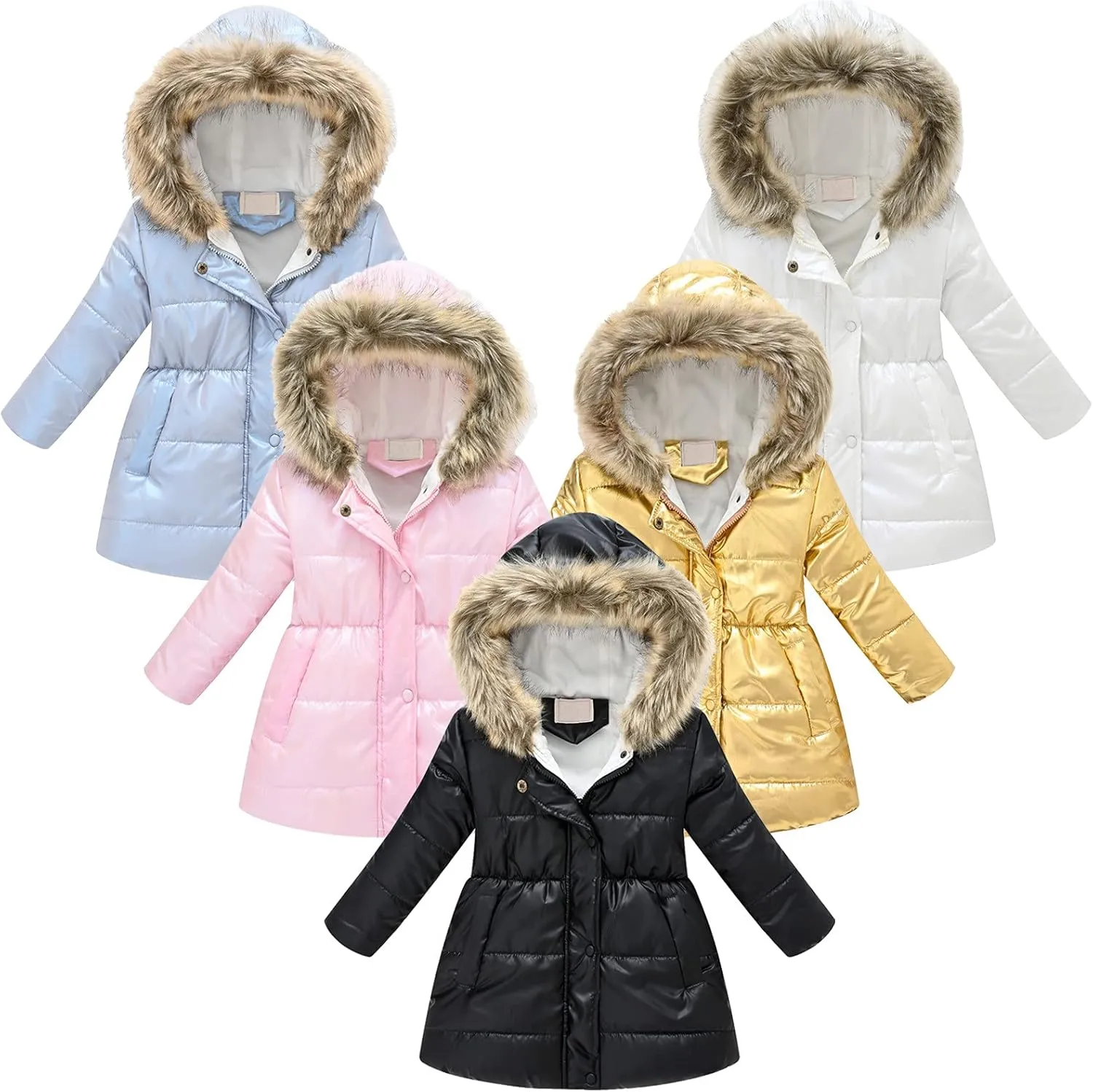 Toddler Girl's Winter Fleece Lined Long Parka Puffer Coat Insulated Ski Jacket with Fur Trim Hood Kids Down Jacket Coat