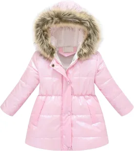 Toddler Girl's Winter Fleece Lined Long Parka Puffer Coat Insulated Ski Jacket with Fur Trim Hood Kids Down Jacket Coat