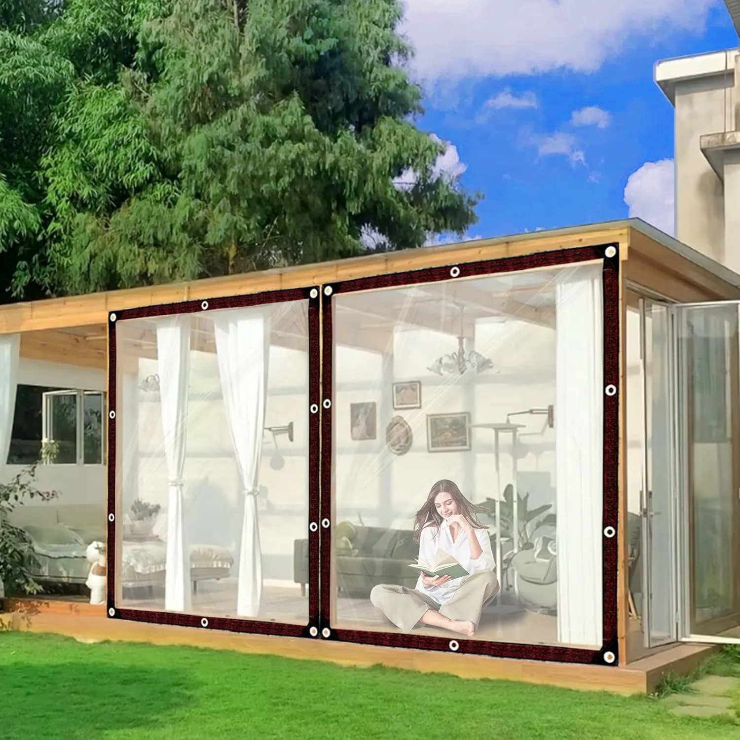 Waterproof Clear Tarp - with Grommets 6x8ft for Garden, Tarpaulin Transparent of Plant/Pool Rain Plastic Tarps, Dog Kennel Roof Canopy Outdoor