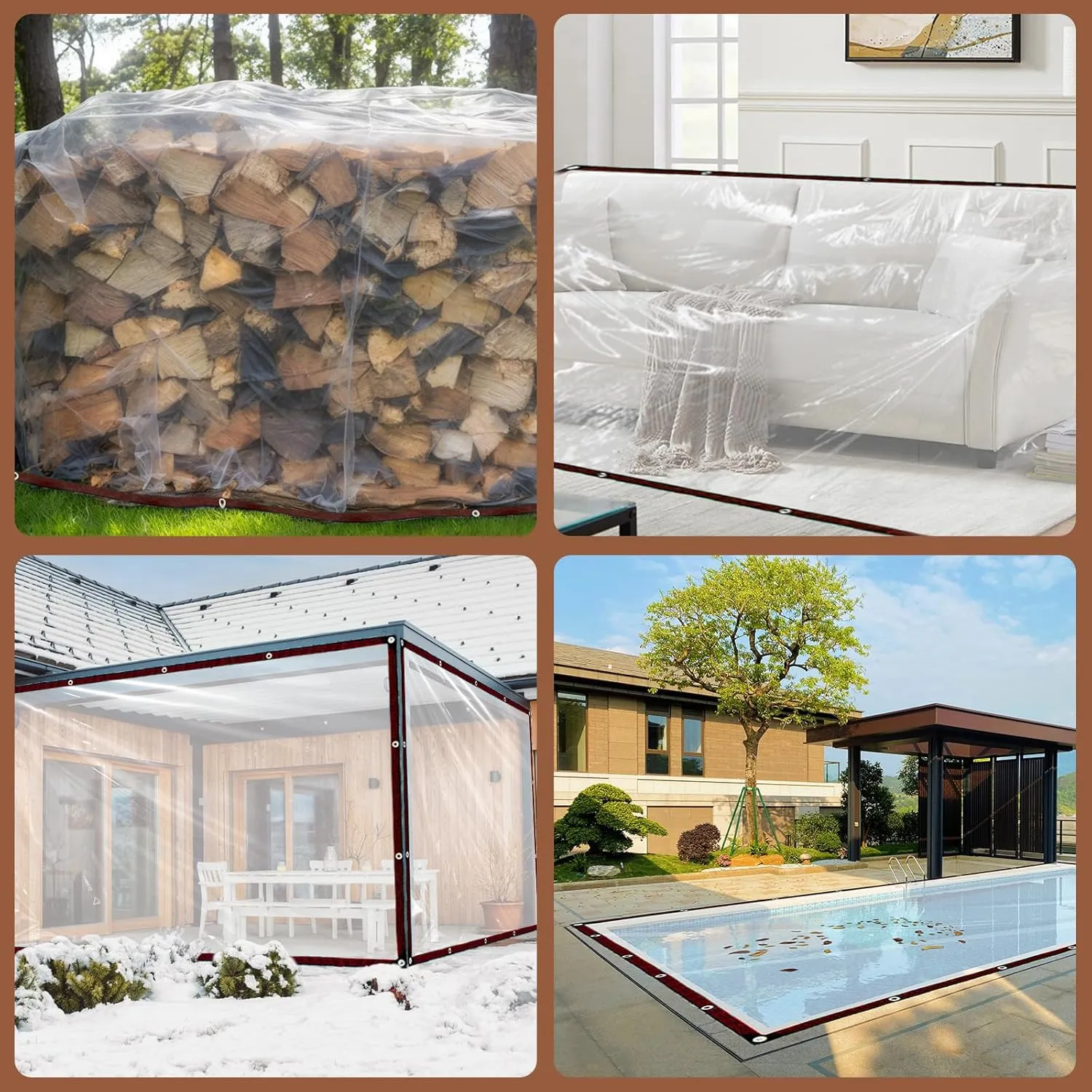 Waterproof Clear Tarp - with Grommets Small 6x10ft for Garden, Tarpaulin Transparent of Firewood/Camping Rain Tarps, Dog Kennel Roof Canopy Outdoor
