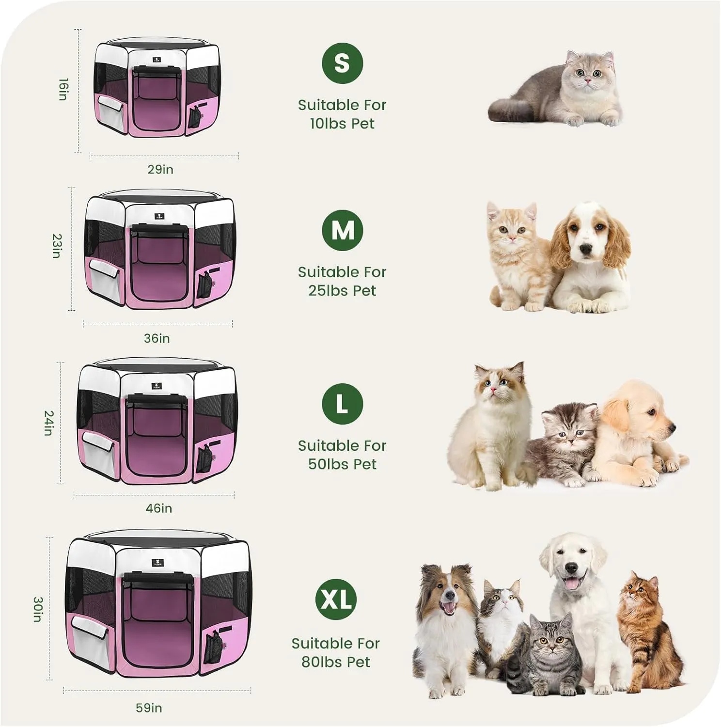 X-ZONE PET Dog Playpen Portable Pet Play Pens for Puppies, Cat, Rabbit, Chicks, Foldable Exercise Play Tent Kennel Crate, Indoor/Outdoor Travel Camping Pink Large