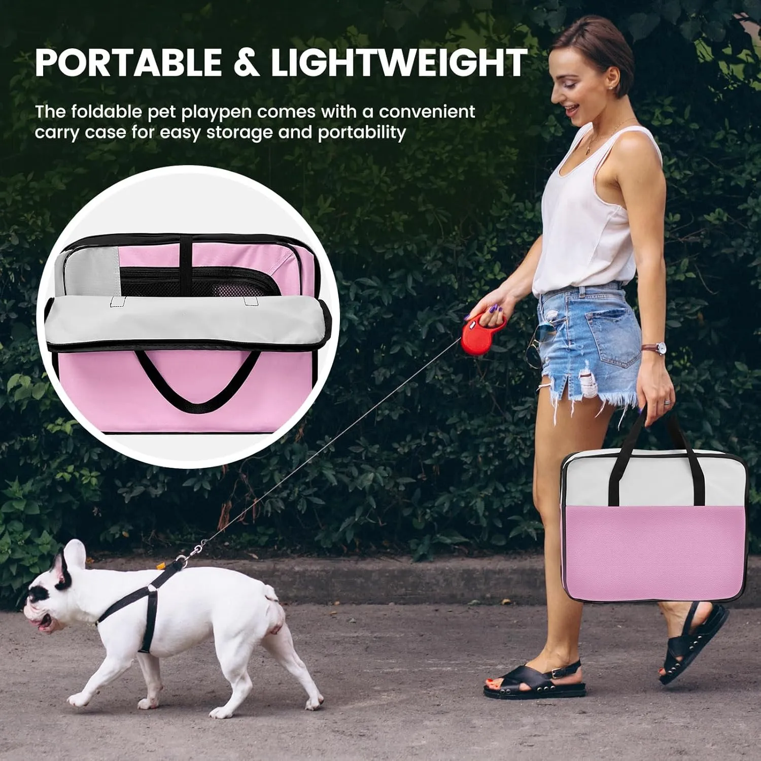 X-ZONE PET Dog Playpen Portable Pet Play Pens for Puppies, Cat, Rabbit, Chicks, Foldable Exercise Play Tent Kennel Crate, Indoor/Outdoor Travel Camping Pink Large
