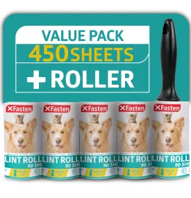XFasten Pet Hair Lint Roller 1 Roller   5 Refill Rolls (90 Sheets Each)