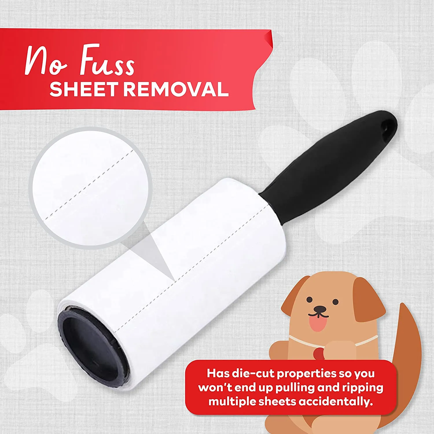 XFasten Pet Hair Lint Roller 1 Roller   5 Refill Rolls (90 Sheets Each)