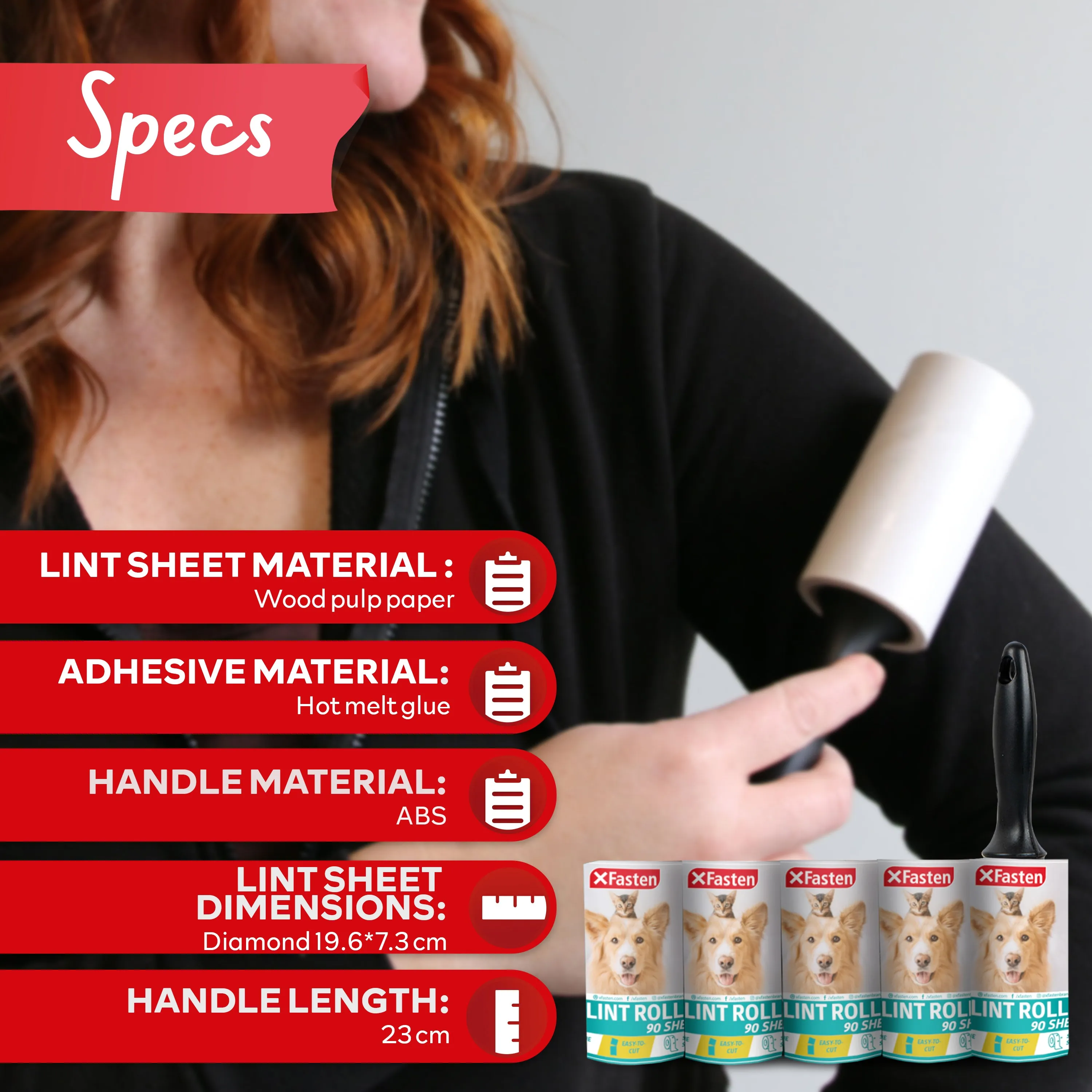 XFasten Pet Hair Lint Roller 1 Roller   5 Refill Rolls (90 Sheets Each)