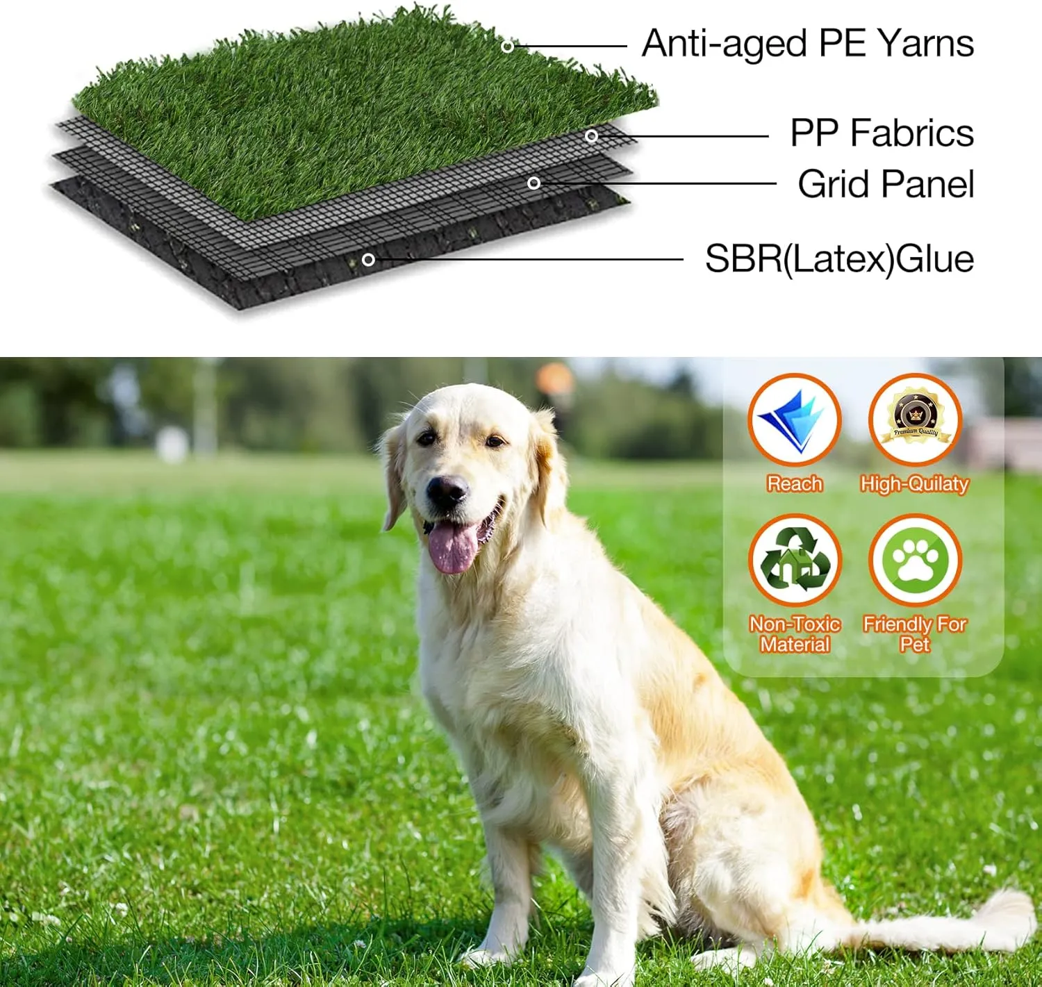 XLX TURF Artificial Grass Mat 48" x 32", Durable Dogs Fake Grass for Pets Potty Training, Artificial Turf Grass Rug for Patio Outdoor Indoor Decor