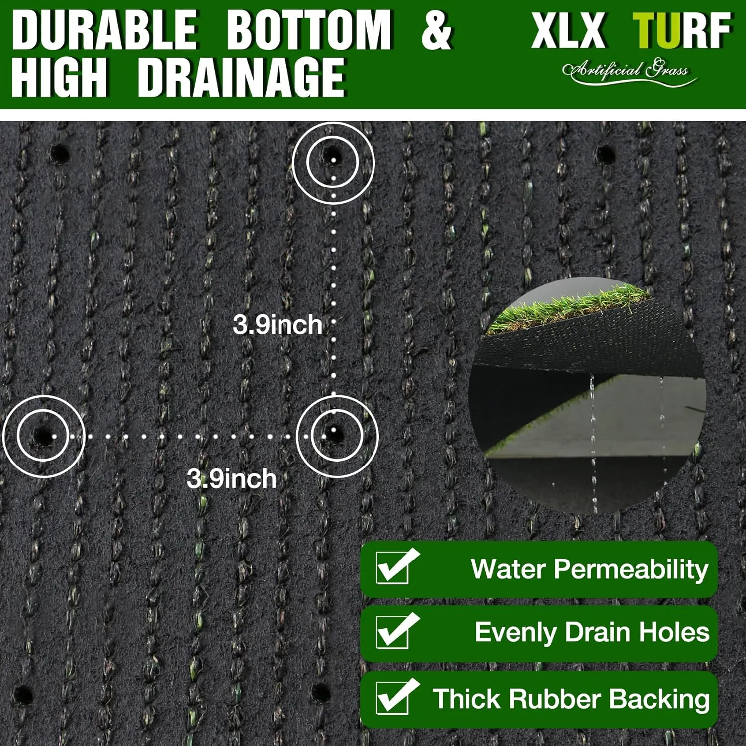 XLX TURF Realistic Artificial Grass Rug Indoor Outdoor Patio - 3ft x 5ft, Thick Fake Grass for Dogs Pet Turf Mat Decor Garden Synthetic Lawn Landscape with Drainage Hole