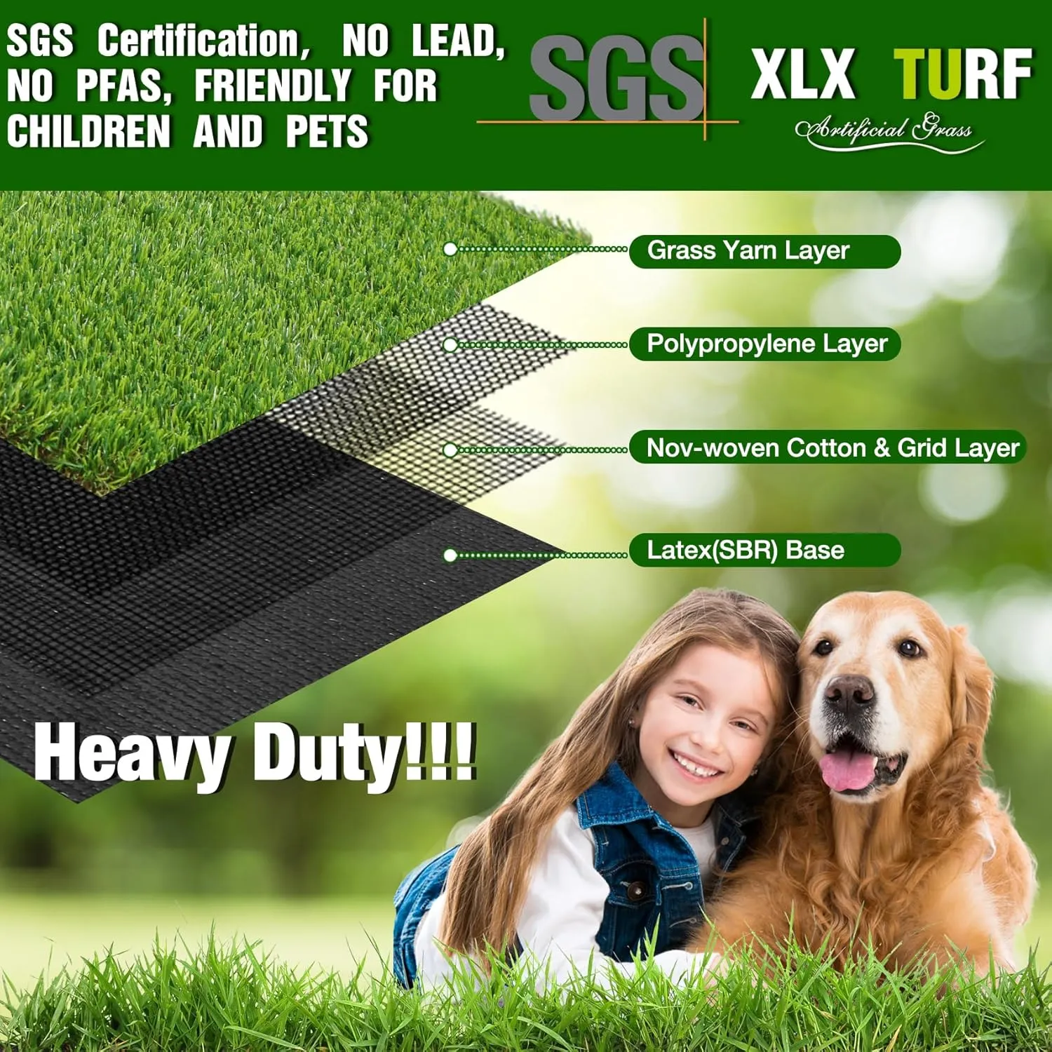 XLX TURF Realistic Artificial Grass Rug Indoor Outdoor Patio - 3ft x 5ft, Thick Fake Grass for Dogs Pet Turf Mat Decor Garden Synthetic Lawn Landscape with Drainage Hole
