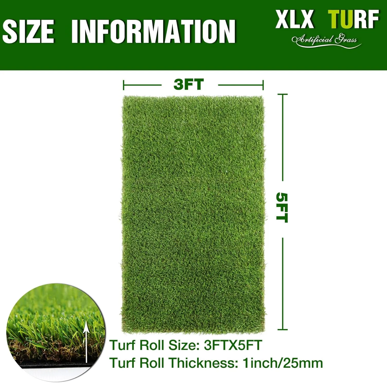 XLX TURF Realistic Artificial Grass Rug Indoor Outdoor Patio - 3ft x 5ft, Thick Fake Grass for Dogs Pet Turf Mat Decor Garden Synthetic Lawn Landscape with Drainage Hole